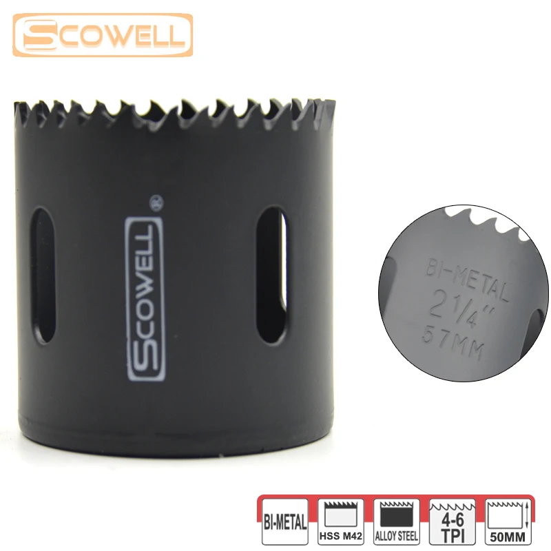 1 Pack SCOWELL HSS Bimetallic M42 Cobalt 8% 47mm Deep Holesaw Cutter With Arbor Drill Bit Set For Cutting Wood Metal Crown Saw