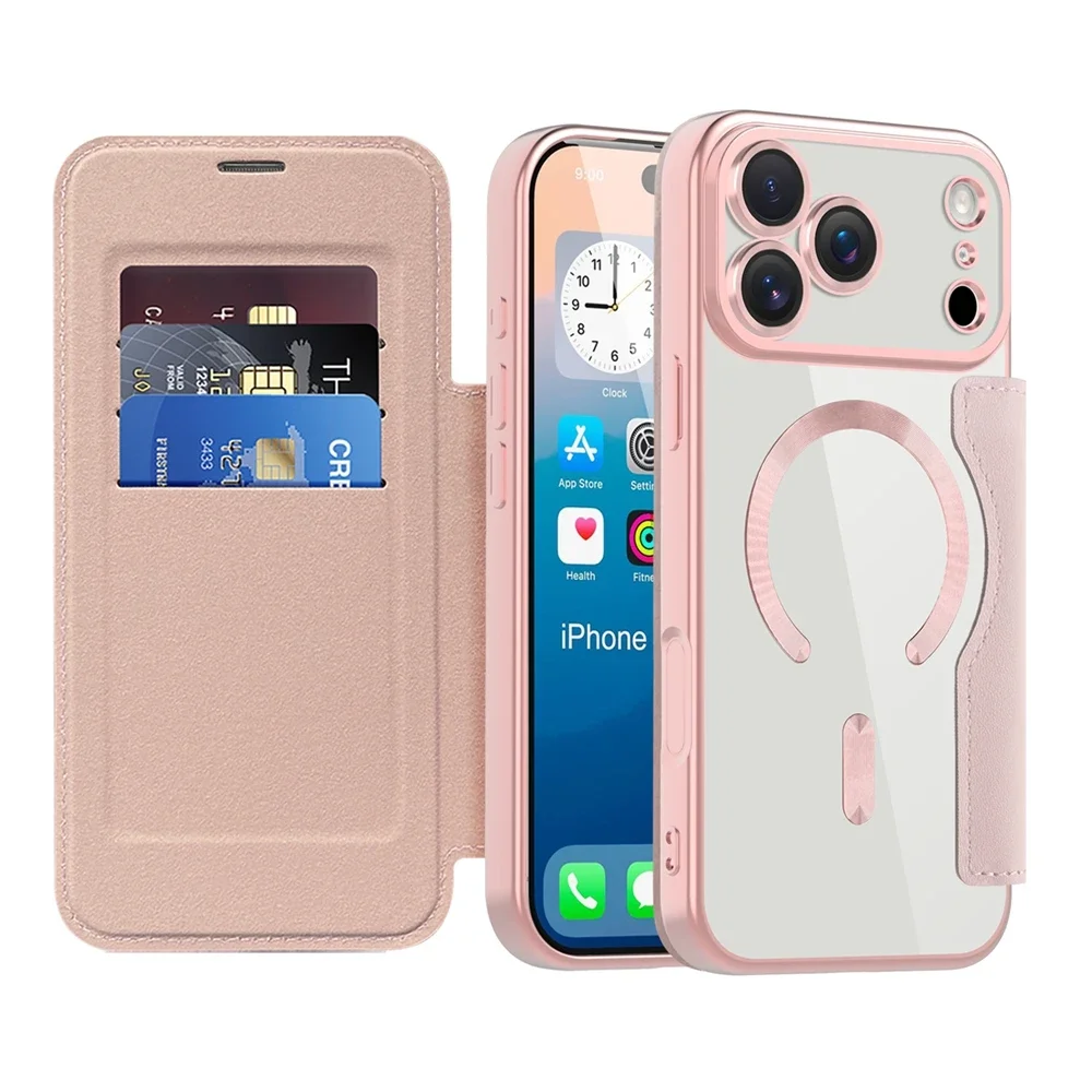 Flip-Lederhülle für iPhone 18 17 Air 16 Promax 15 Pro Max 14 Plus 13 PM 12 mit Kartenhalter, magnetischer Halterung und kabelloser Ladefunktion – Detail 5