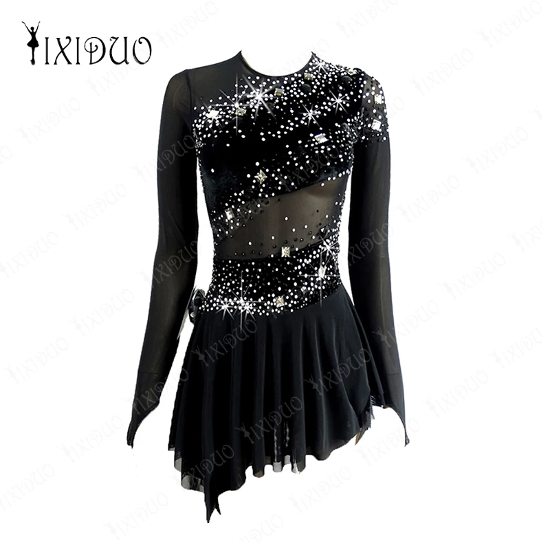 

Figure Skating Dress Asymmetric Hem Open Back Women's Girls' Ice Skating Dress Outfits Spandex High Elasticity Competition Skati