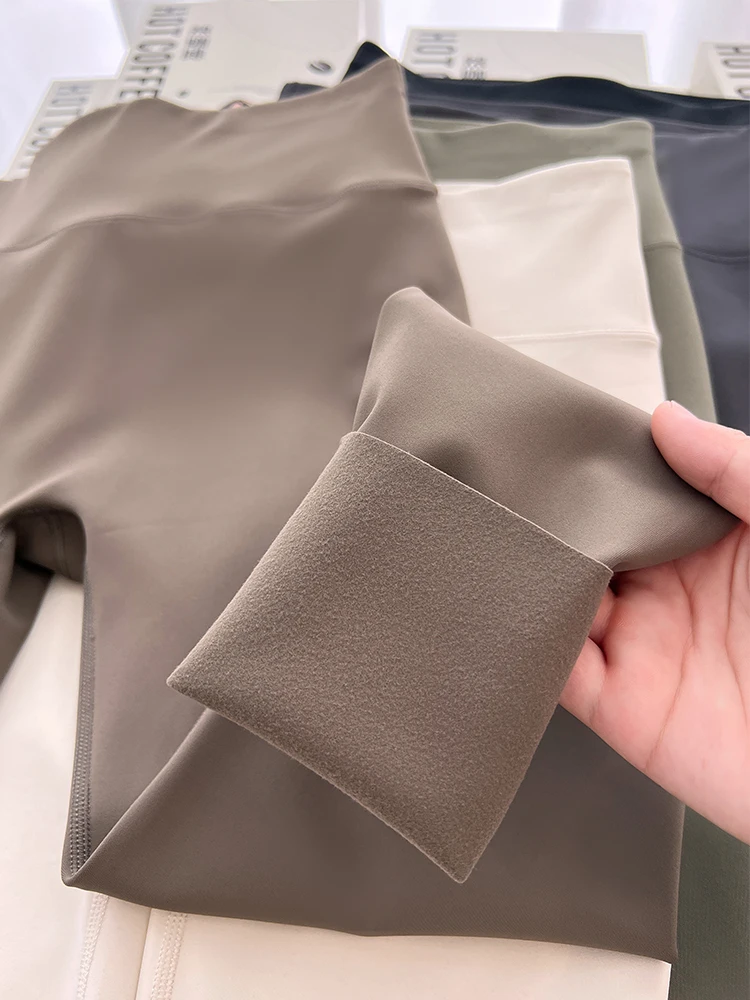 하이웨이스트 티니드 요가 팬츠 여성용 가을 겨울 따뜻한 복부 조절 팬츠 캐주얼 롱 팬츠 나일론 스판덱스