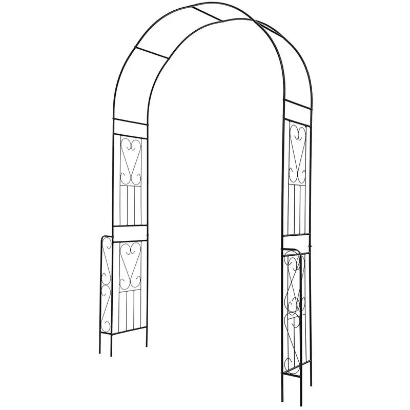 

7.9 Feet Metal Garden Arch Backdrop Stand with Fence for Climbing Plants-Black