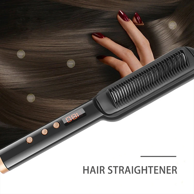 Wholesale Portable Infrared Hair Straightener Comb 2in1 Electric Hot Hair Straightener Brush Straightening Comb for Women
