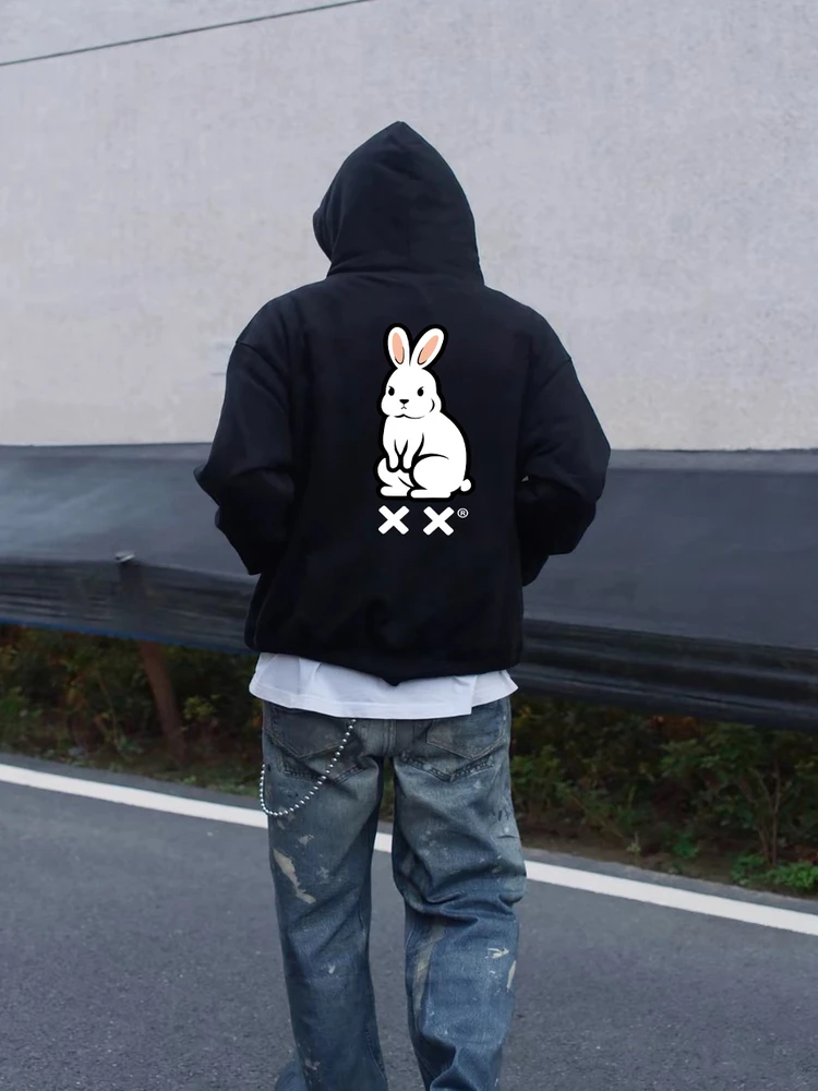 

Худи XXDESIGN из чистого хлопка с флисовой подкладкой, с принтом кролика, оверсайз, повседневный молодежный модный свитшот на осень-зиму