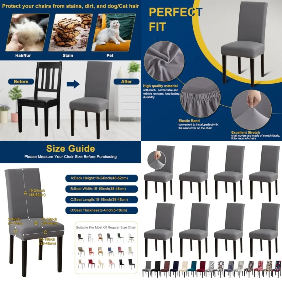 

Chair Covers, Stretch Kitchen Chair Covers/Dining Room Chair Covers Set of, Removable Washable Dining Chair Slipcovers for Home