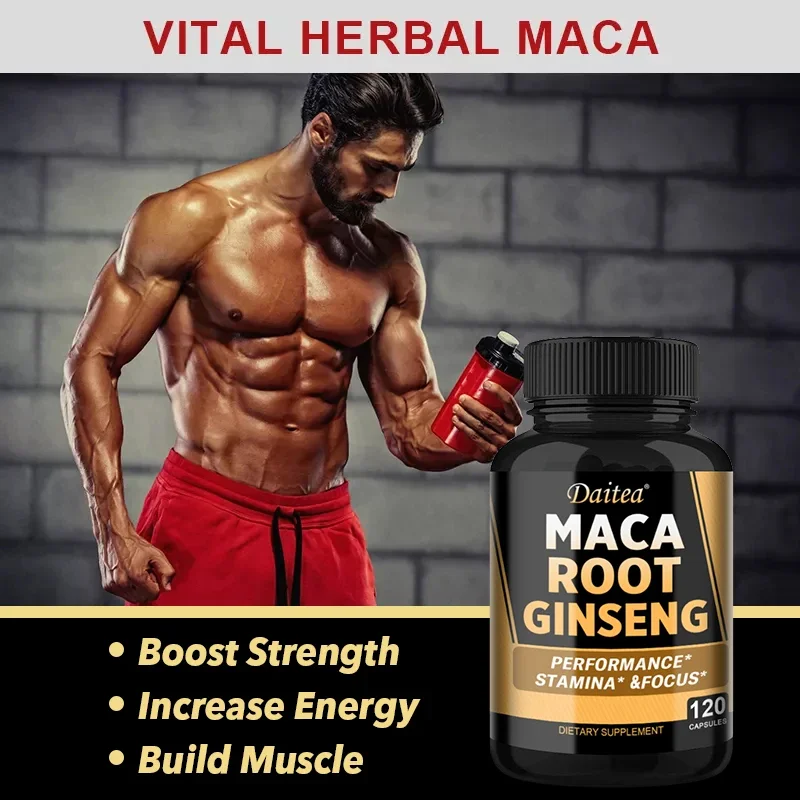 Organic Maca Root + Ginseng Capsules, Black + Red + Yellow Peruvian Maca Root Extract Supplement for Men and Women - Vegetarian