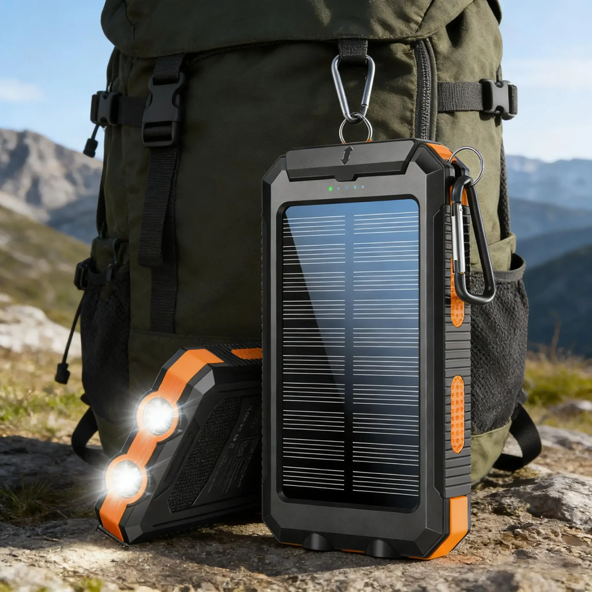 

Солнечная батарея 10000 мАч, уличный светодиодный фонарик с быстрой зарядкой, компас, водонепроницаемое зарядное устройство для кемпинга и пешего туризма