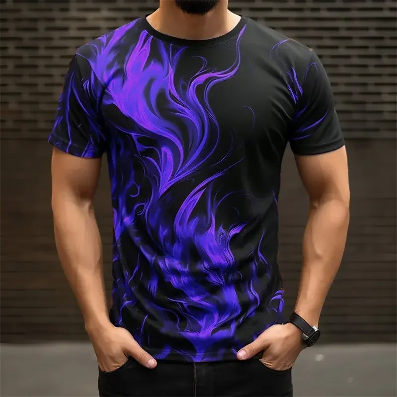 Best-selling Fashion 3D Printed Flame T-shirt Men's Summer Comfortable Breathable Top Casual O Collar Oversized T-shirt