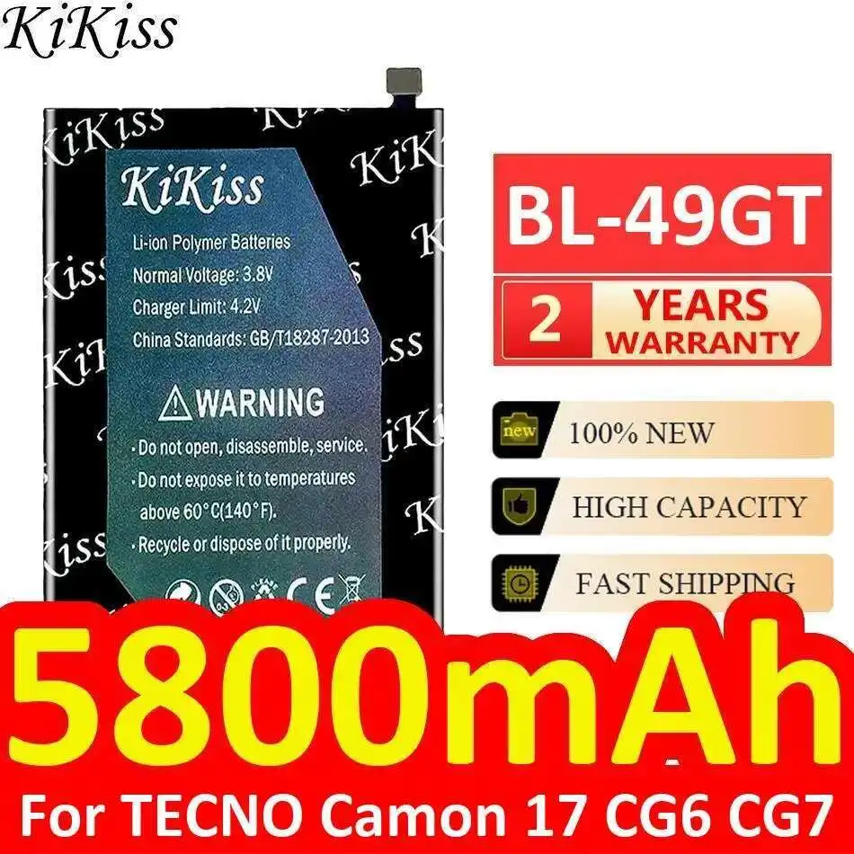 

High-Capacity For Tecno Camon 17 CG6 CG7 Mobile Phone Battery BL-49GT Fast Charging 5800Mah