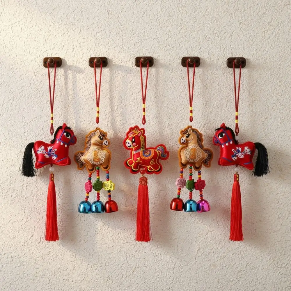 Chinese Red Chinese New Year Incense Packet with Tassel Embroidered Horse Wind Chimes Decoration Festival Atmosphere Zodiac
