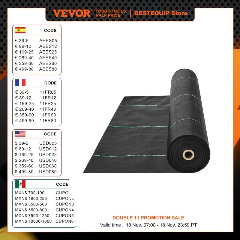 VEVOR Weed Barrier Landscape Fabric Heavy Duty Garden Fabric Woven PP Weed Control Driveway Geotextile Fabric for Landscaping