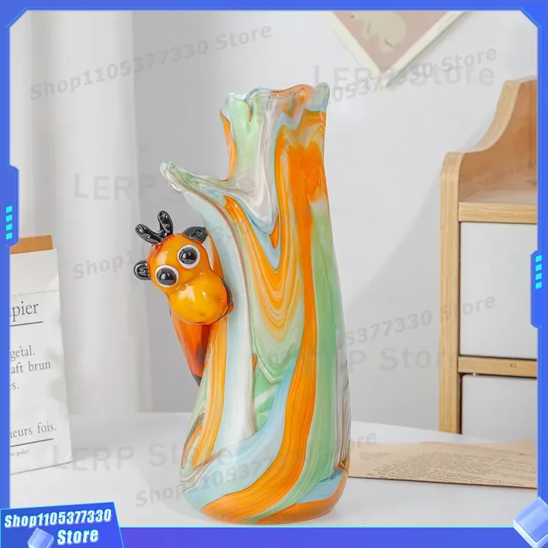 Creative Ancient Color Glazed Deer Vase High End Flower Arrangement Ornament Handicrafts Soft Decoration For Children Room