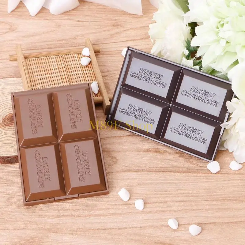 M89F Chocolate Cookie Shaped Square Pocket Mirror Mini Foldable Makeup Mirror
