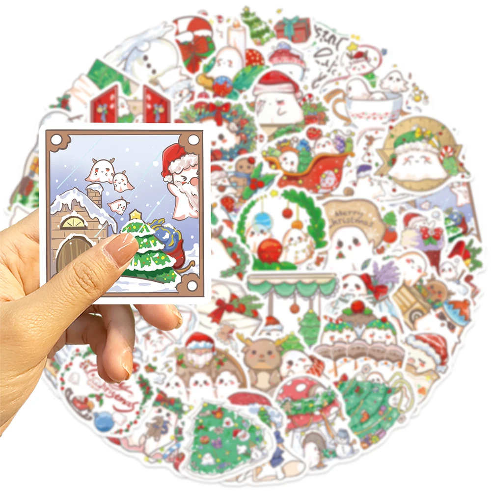 

10/30/50pcs Christmas Cute Ghost Cartoon Stickers Aesthetic Elk Snowman Decal for Notebook Phone Suitcase Kawaii Sticker Kid Toy