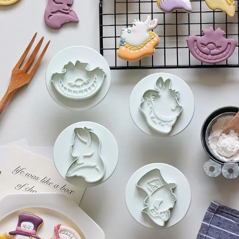 Alice in Wonderland Cookie Cutter and Stamps Tea Talk Interesting Fondant Biscuit Mold Handmade Cake Decor Baking Accessories