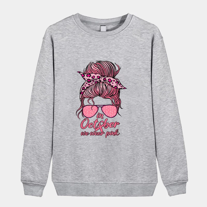 New Breast Cancer Sweatshirts Round Neck Long Sleeve Loose Autumn Winter Couple Sweatshirt Clothing Women Men Pullovers