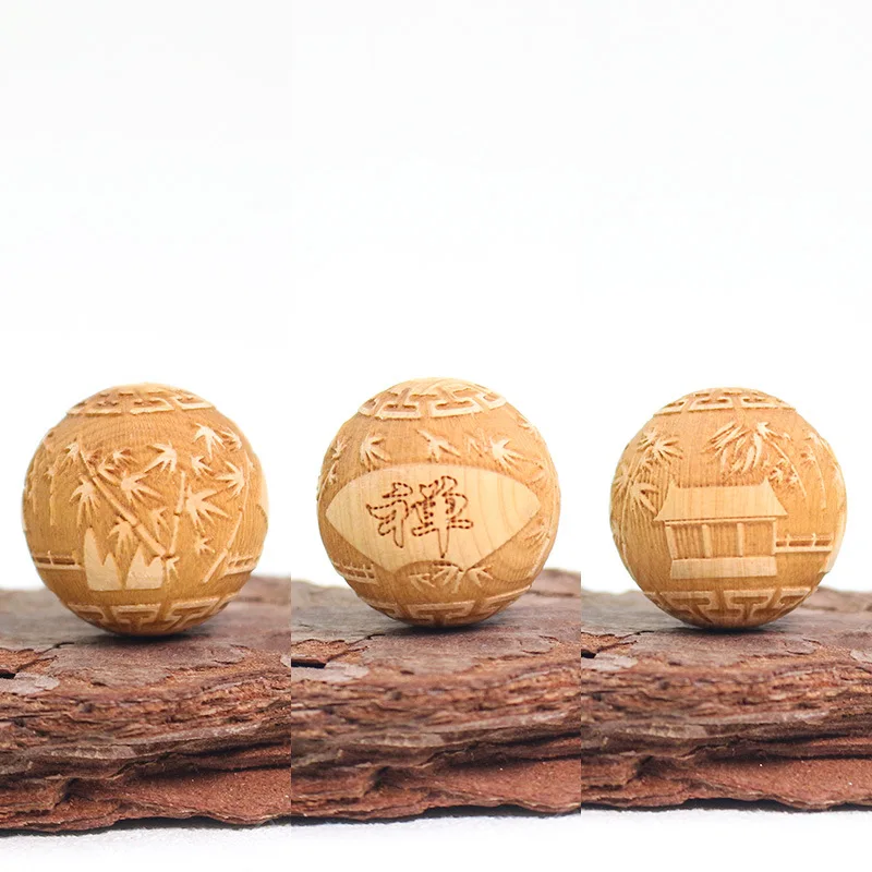 5pcs/Lot Natural Cliff Cypress Wood Round Beads 20mm Carved Pattern Zen Prayer Wooden Ball Spacers DIY Jewelry Women Men Gifts
