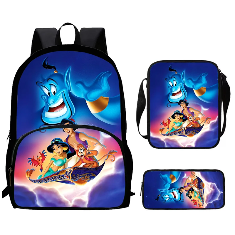 Cartoon Aladdin Child School Bags with Front Pocket,Shoulder Bags,Pencil Bags for Aged 5-10,School Backpack for Boys Girls