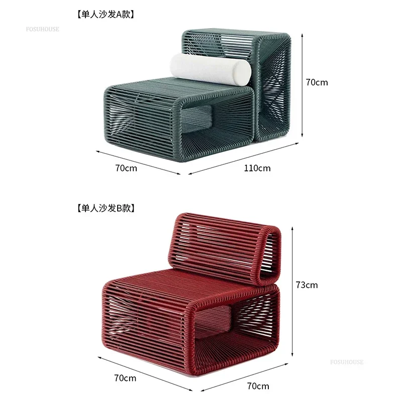 

Outdoor Rope Garden Sofas Nordic Courtyard Villa Single Chair Outdoor Furniture Simple Aluminum Alloy Balcony Table and Chairs