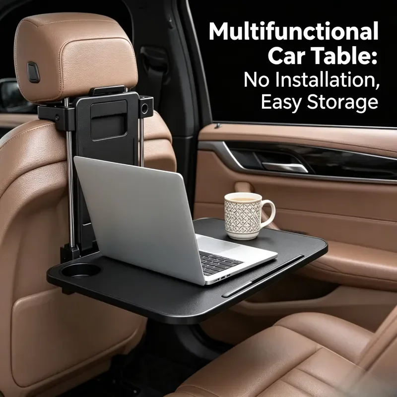 Folding Car Rear Seat Table, Portable Multifunctional Desk for Eating Working Computer Use Auto Interior Accessory