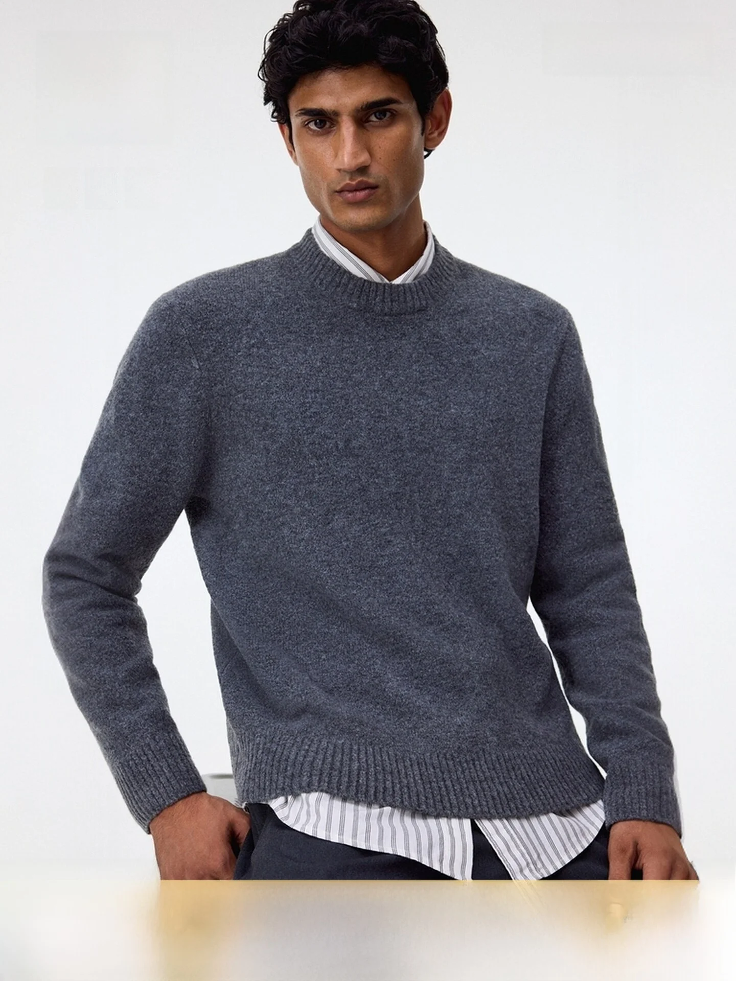 

Мужской свитер H&M из смесовой шерсти с флисовой подкладкой, приталенный крой, повседневный стиль, полиэстер, акрил, шерсть, нейлон, осенние новинки