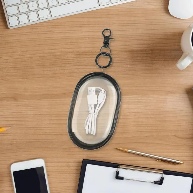 Cable Storage Organizer Transparent Headset Data Cable Storage Bag With Locking Hook Travel Storage Bag Waterproof Jewelry