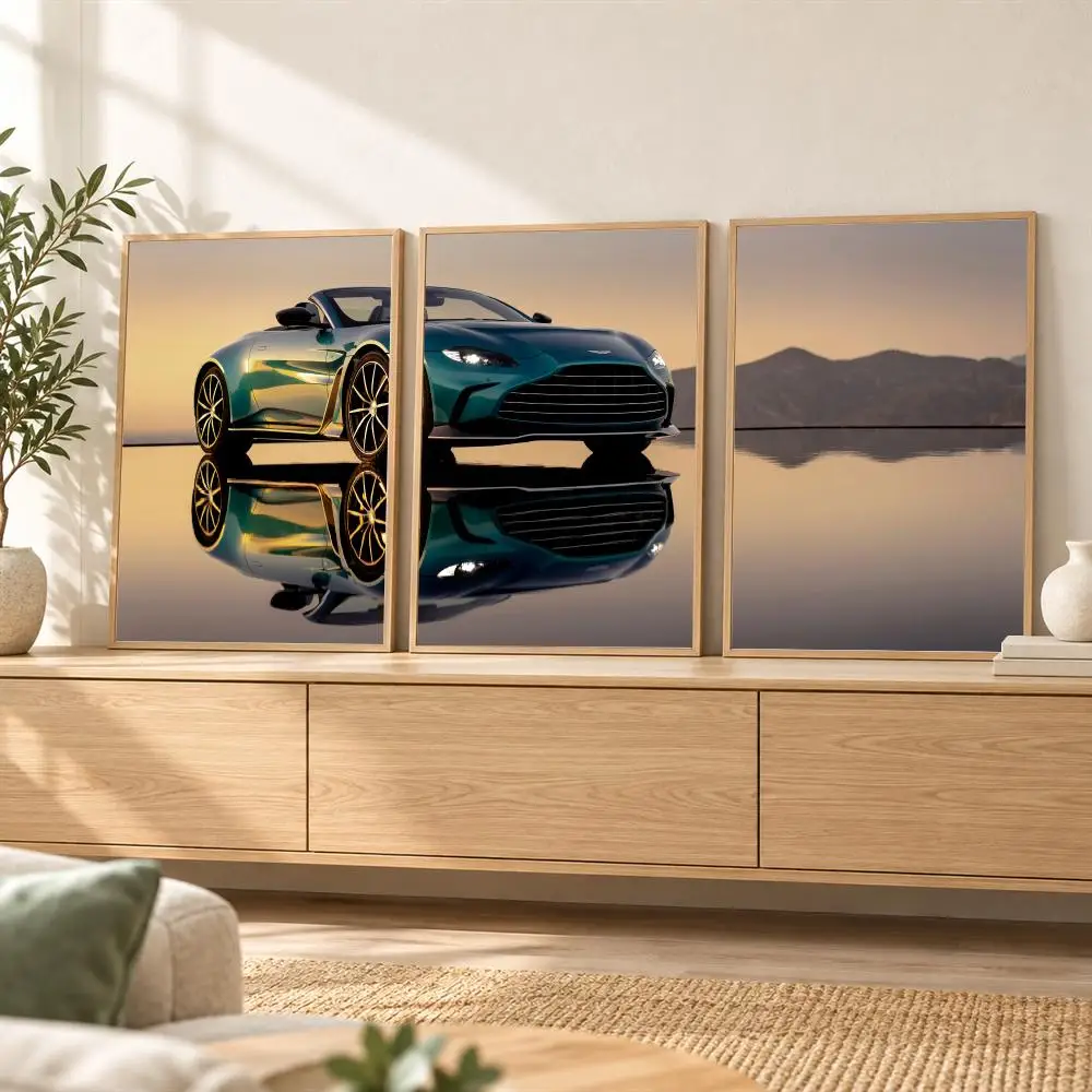A-Aston Martin Supercar Painting Calligraphy 3 Pces Canvas Poster Set Vintage Wall Art for Bedroom Living Room Home Decor Gift