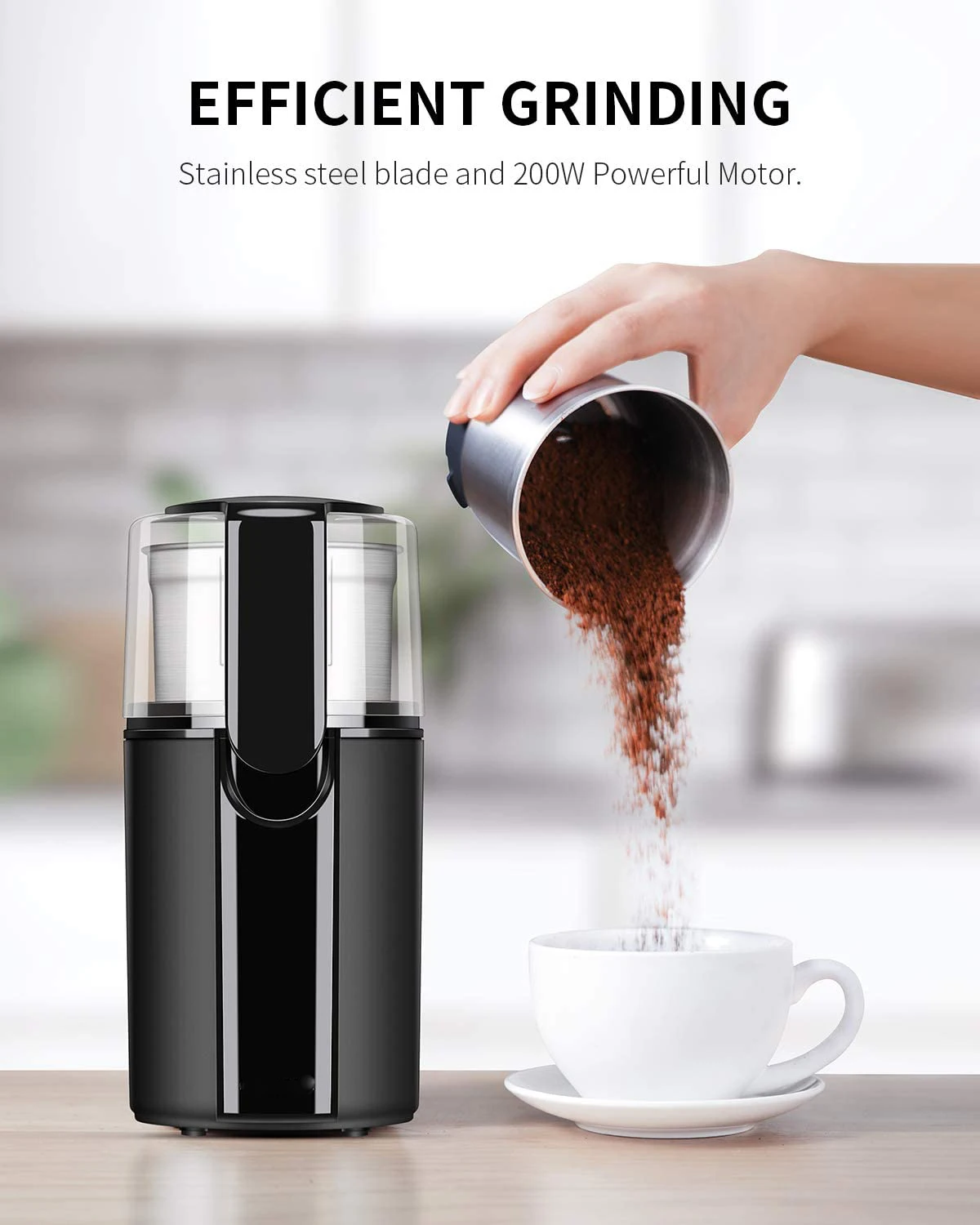 Aixthm-電動バリコーヒーグラインダー、ビーンナットビー、取り外し可能なステンレススチールボウル1個、黒