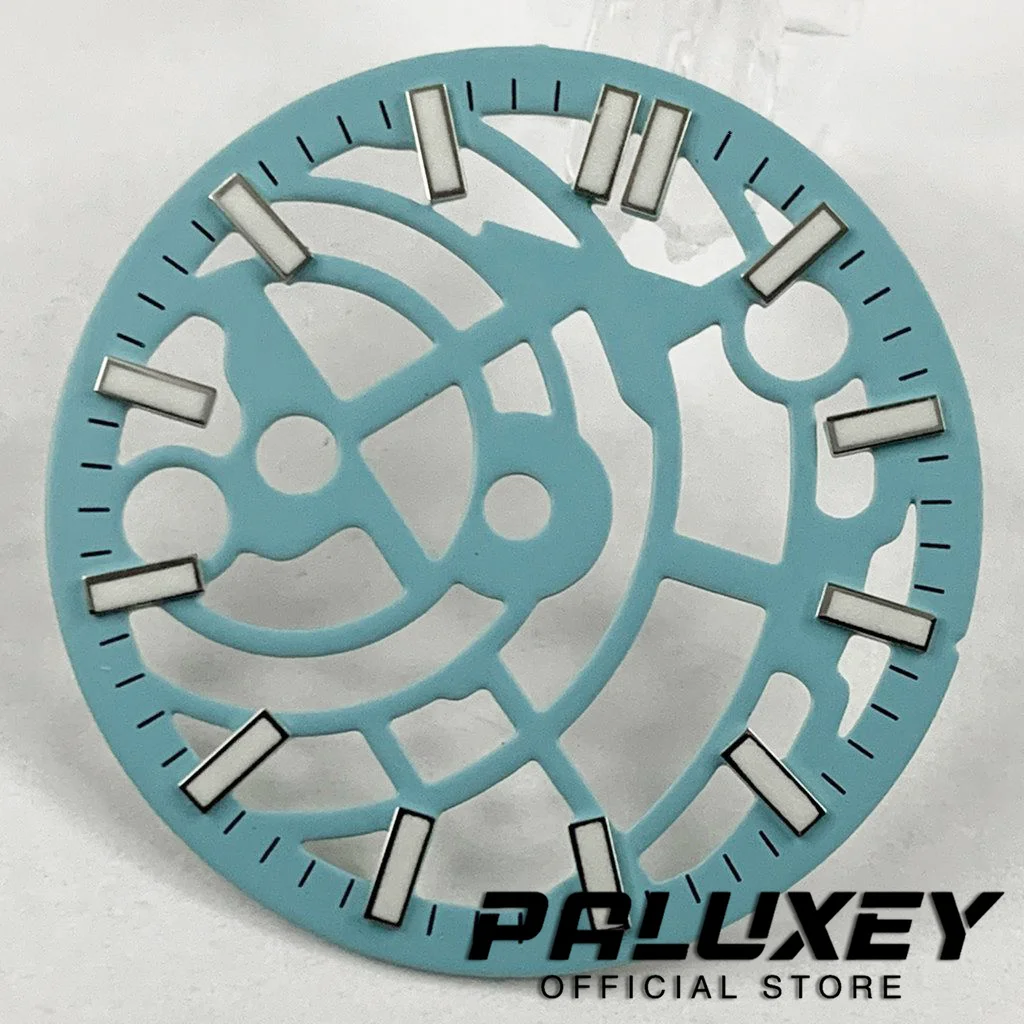 28.5mm NH70 중공 화이트 블랙 블루 그린 시계 다이얼 NH70 NH72 무브먼트 교체 부품 용 녹색 빛나는 시계 얼굴