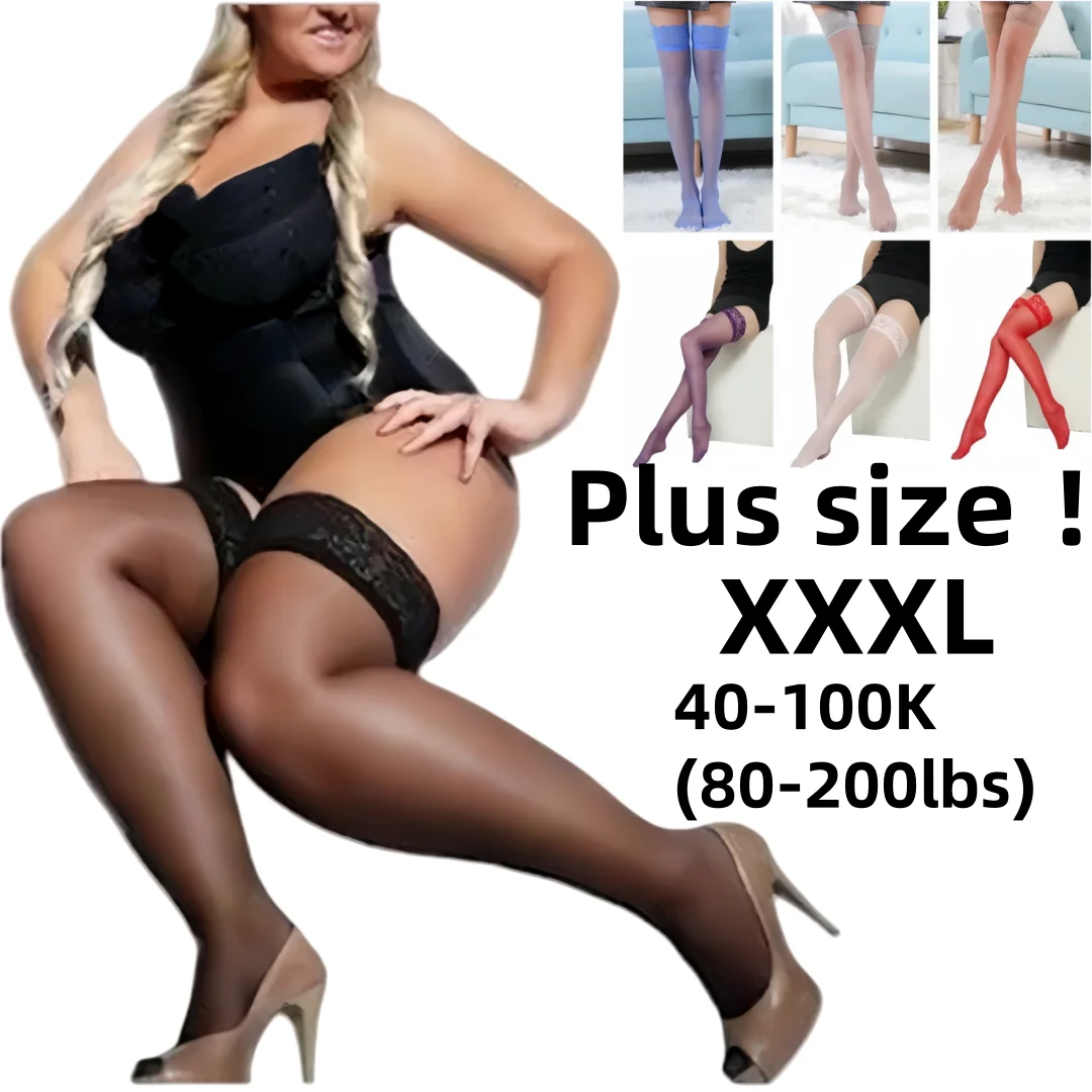 

FREEAUCE Plus Size Women Sexy Thigh Over Knee High Lace Black Stockings for Oversized Woman Fishnet White Stocking Anti-slip XXL