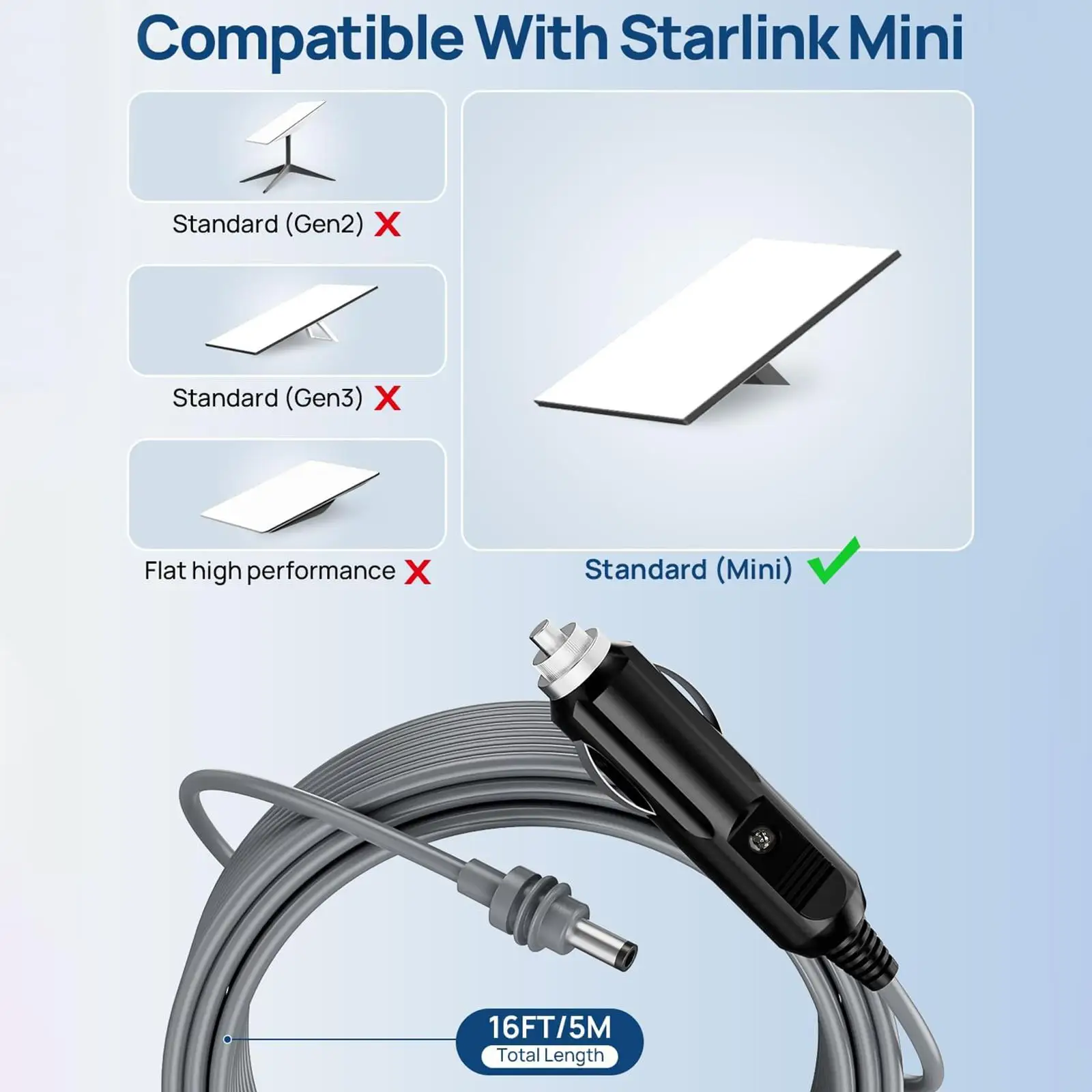 16FT/5M Voor Starlink Mini DC Power Kabel Direct Naar Sigaretter 12V - 24V Adapter Power kabel Voor Starlink Mini Waterdichte DC Plug