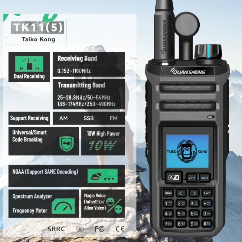 

Quansheng TK11(5) Walkie Talkie 10W HF VHF UHF AM FM LSB CW 27MHz CB LW MW SW SSB