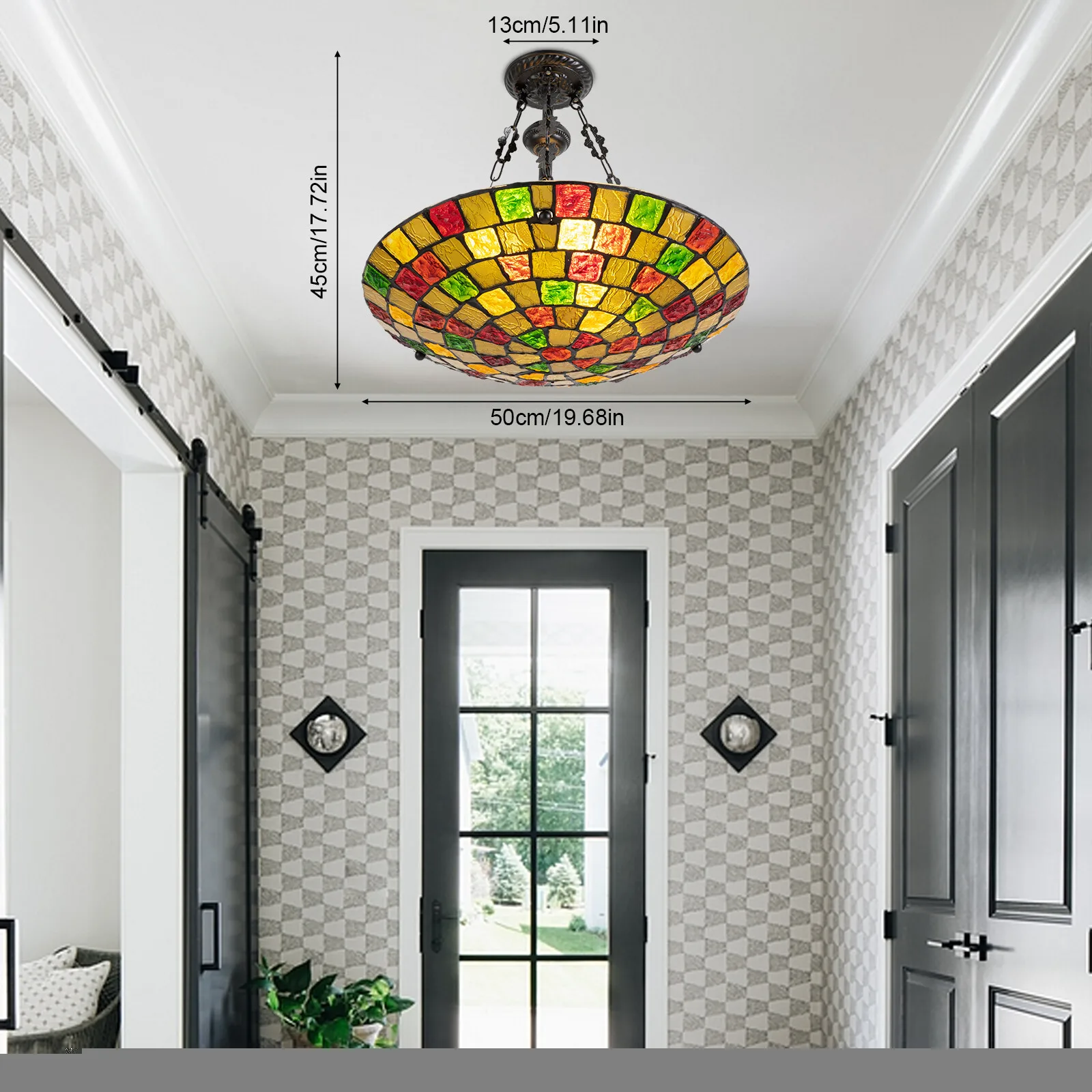 60 واط 20 بوصة غرفة الطعام مصباح السقف E26 قلادة واسعة الملون الطراز العتيق 6000 كيلو