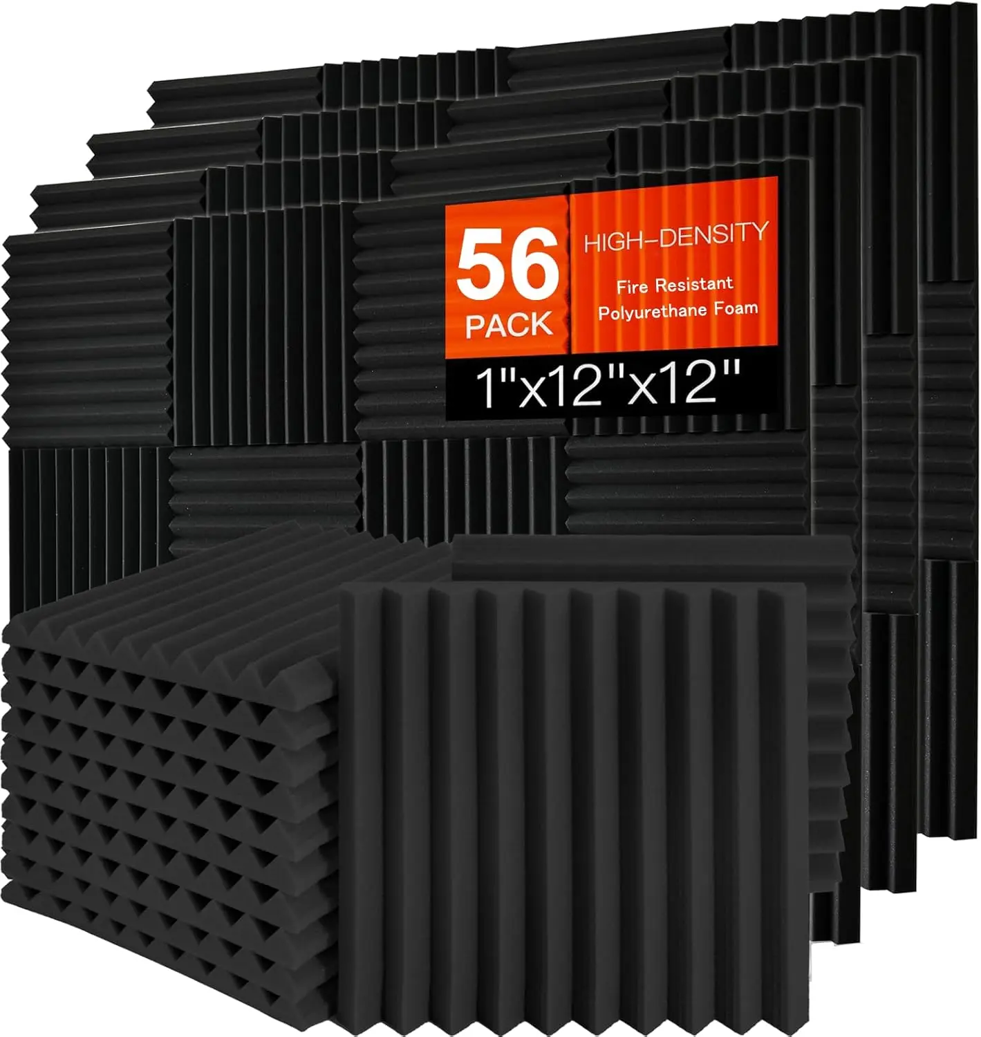 

56 панелей акустической пены, 2,54x36,57x36,57 см, огнестойкие, звукоизоляционные, для студии, офиса и дома