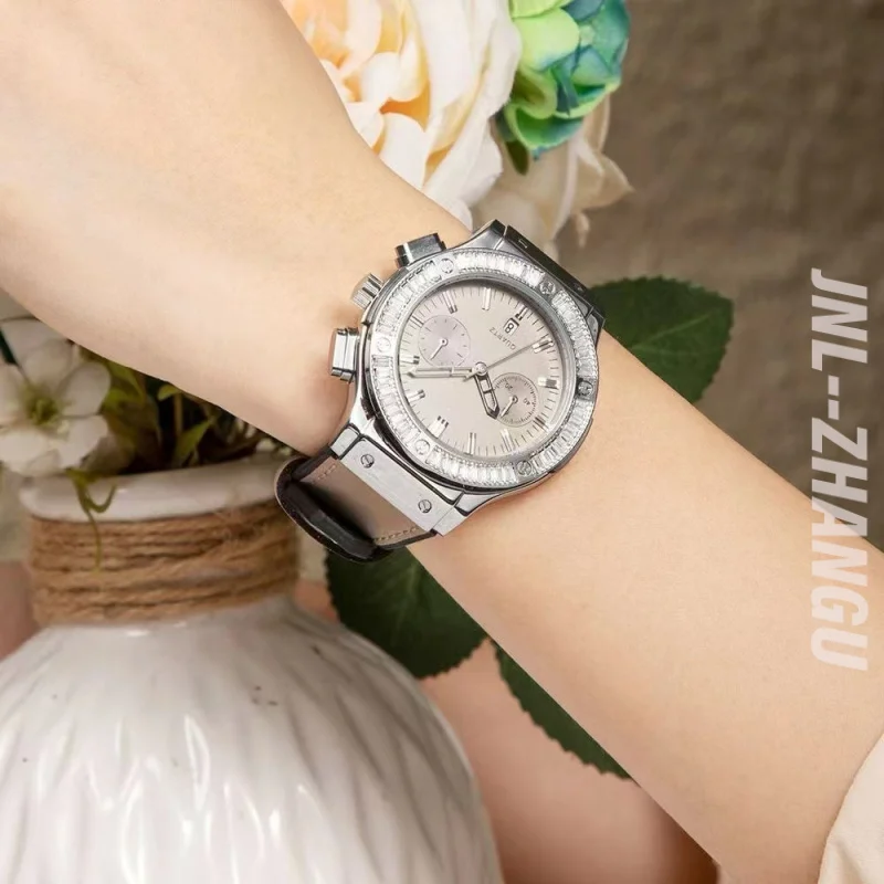Hot-Selling Morandi Gray Women's Watch Trendy Wristwatch Light Luxury Versatile Watch with Inlaid Diamonds High-End Elegant