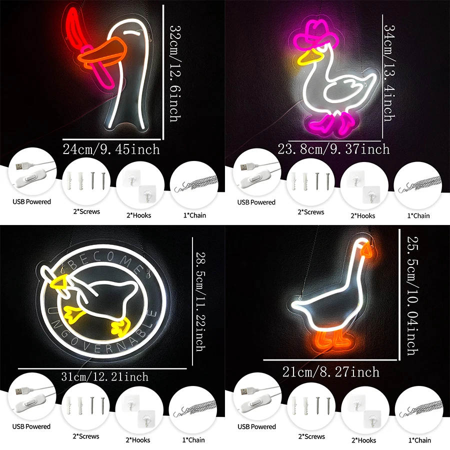 Animal Led Neon Sign, Cute Goose Icon Wall Decor, Used For Bedroom Home Game Room Club Party Wall Lamp, Youth Birthday Gift.