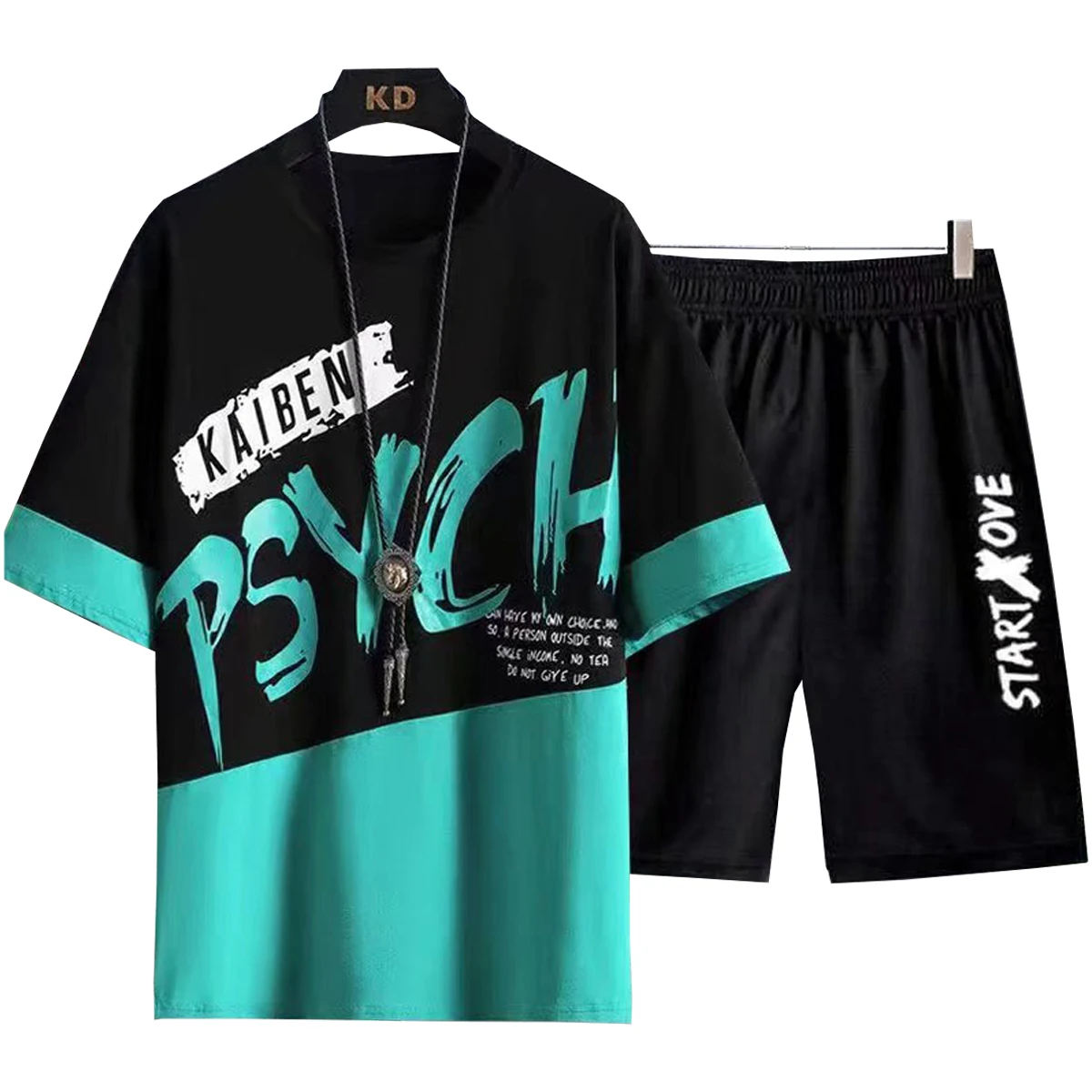 Men's Short Sleeved T-shirt Casual Shorts Round neck Five Quarter Pants Young People Student Couple Clothing