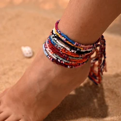 10Pcs/Set Summer Beach Woven Rope Tassel Anklet For Girl Fashion Beautiful Bohemia Bracelets Anklet For Women