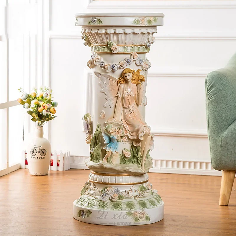 Nordic Large Floor Resin Angel Roman Column Furnishing Villa Hotel Club Figurines Crafts Home Livingroom Sculpture Decoration