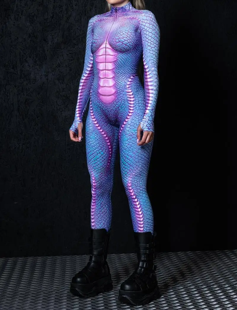 Halloween Damen Cyberpunk Roter Pfauenfeder-Jumpsuit Party Rollenspiel Steampunk Halloween Festtagskostüm Stretch-Bodysuit – Detail 11