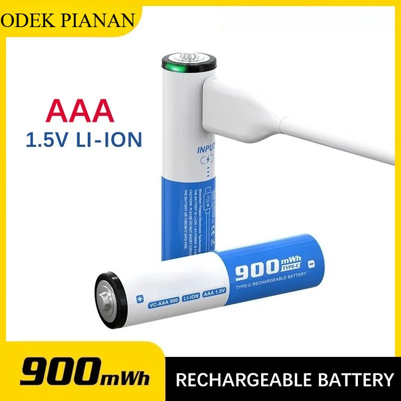

2PCS AAA 1.5V Rechargeable Lithium Battery 900mWh USB Type-C Charging Long-Last Power for Keyboards/Mice/Toys/Electronics