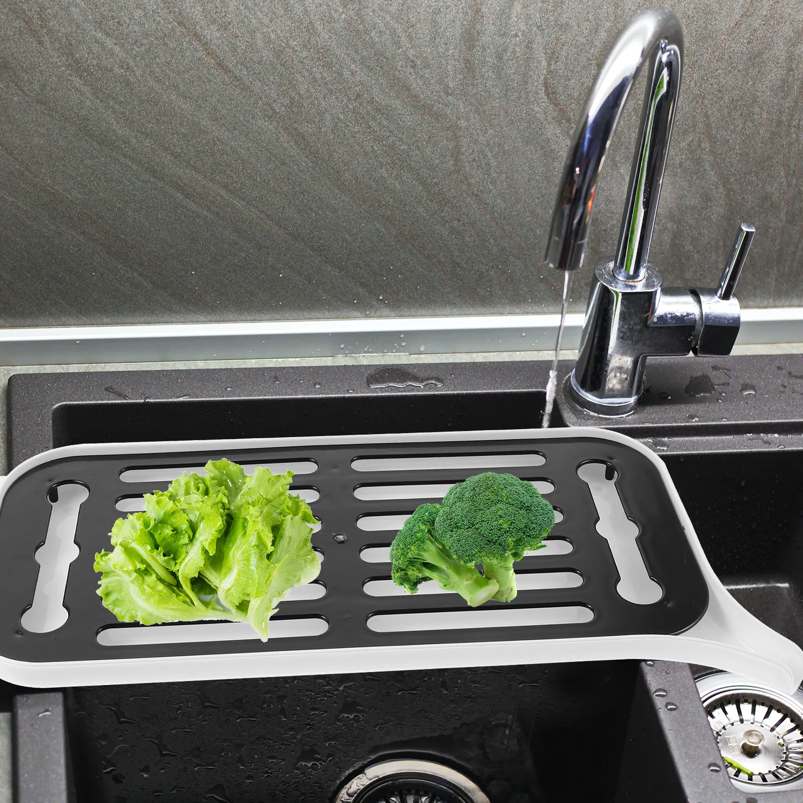 Dish Drain Tray Kitchen Drainer Drying Rack Multi-Functional Diversion Nozzle for Cups Plates Sink Storage Dish Drain Tray