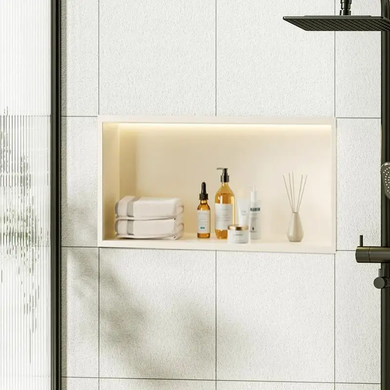 

Built-In Bathroom Niche With Non-dimmable LED Light Stainless Steel Wall Mounted Shower Storage Niche No Tile Need For Bathroom