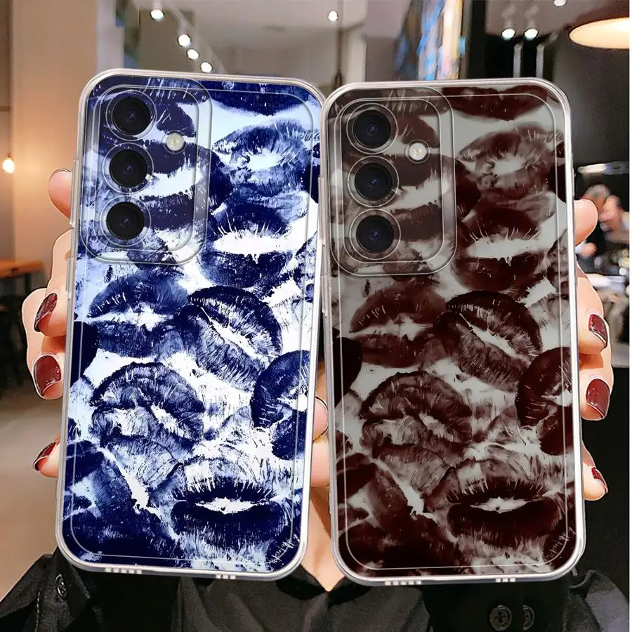 Custodia morbida trasparente Lip Art per Samsung Galaxy A56 A52 A73 A06 A50 A51 A72 A05 A53 A50 A03 A54 A71 A04 A55 A31 A02