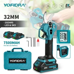YOFIDRA 32mm Brushless Electric Pruner Shear 2 Gears Cordless Fruit Tree Pruning Electric Scissors For Makita 21V Battery Pin