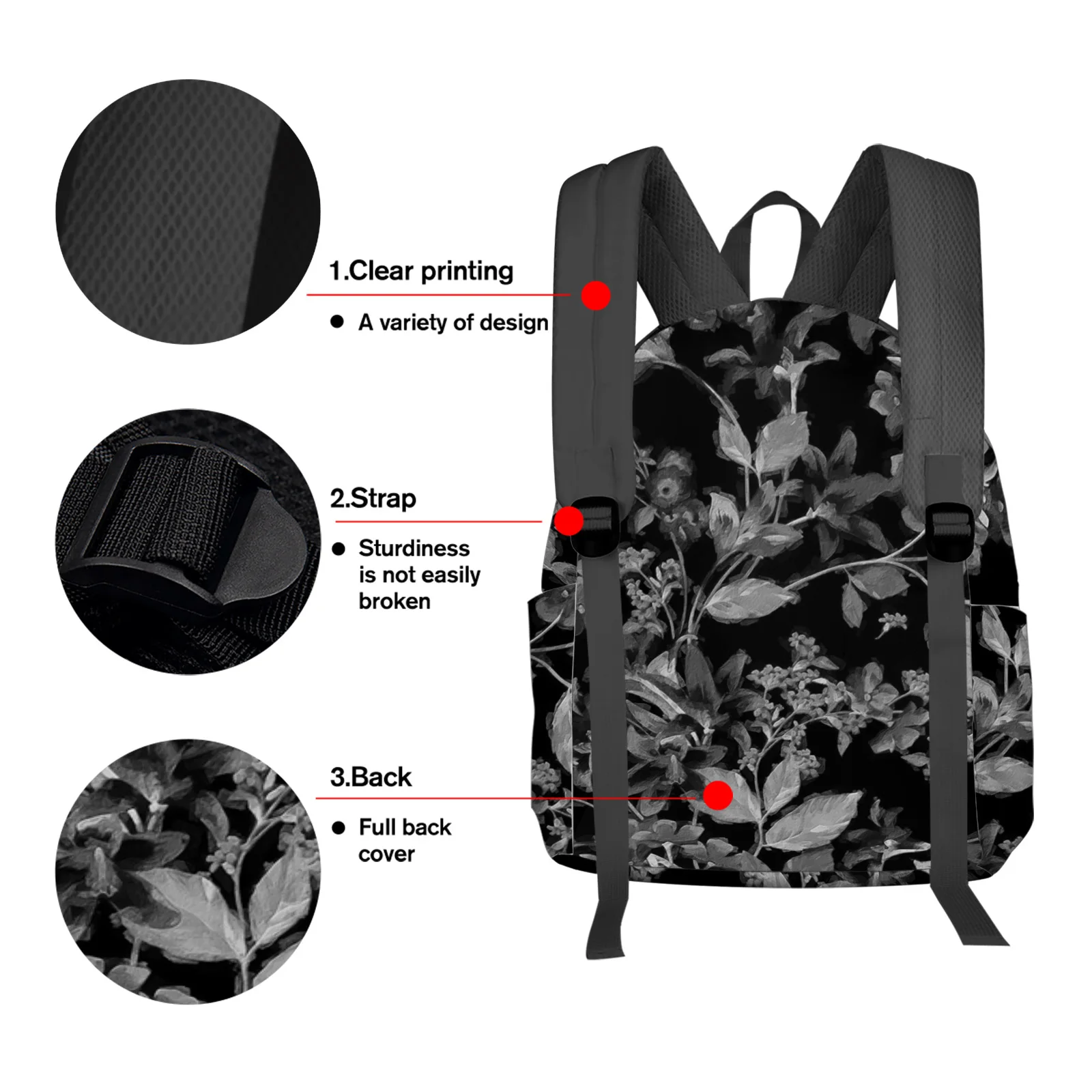 Flower Black And White Gradient Student School Bags Laptop Custom Backpack For Men Women Female Travel Mochila