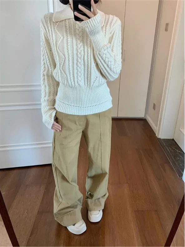 Pull tricoté coréen pour femmes, col torsadé, motif de fleurs, couche de Base, vêtements intérieurs, coupe cintrée, Unique, beau haut