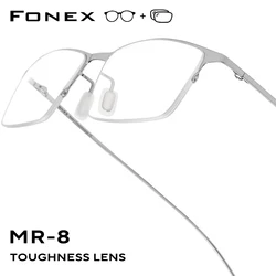 FONEX Progressive Prescription Glasses Custom Photochromic Myopia Optical Lenses Eyewear Men Square Semi-Rimless Eyeglasses 8101