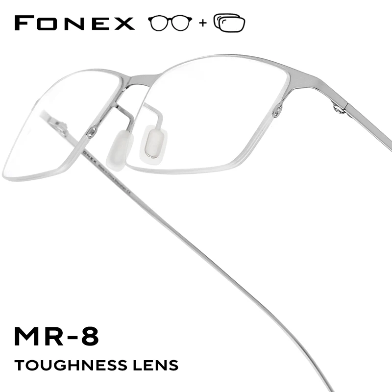 FONEX Progressive Prescription Glasses Custom Photochromic Myopia Optical Lenses Eyewear Men Square Semi-Rimless Eyeglasses 8101