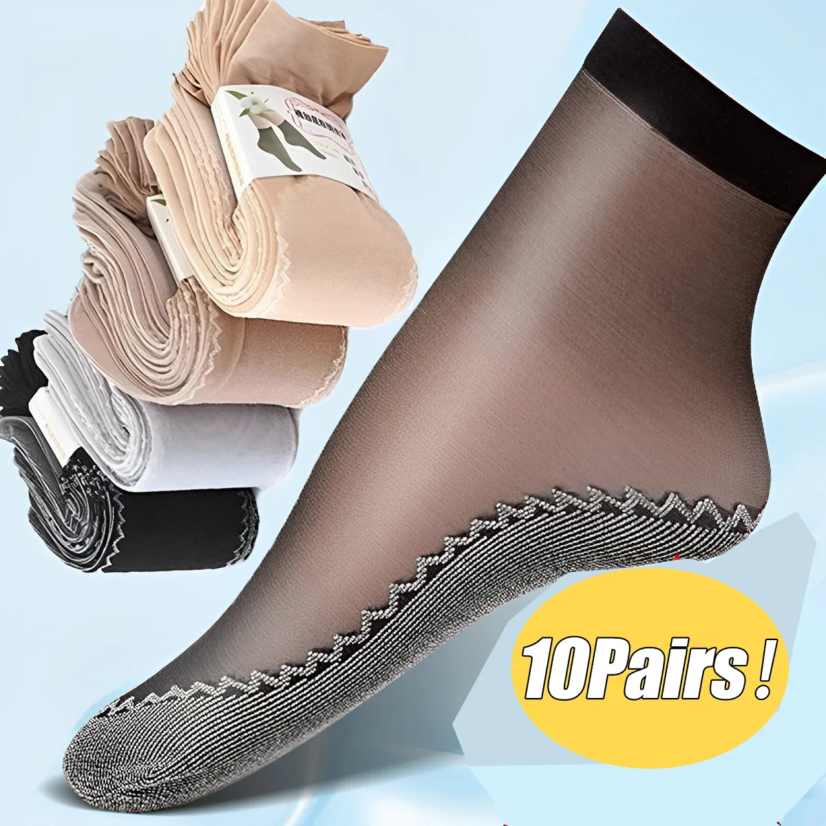 10Pairs Frühling Sommer Frauen Weiche Socken Samt Seide Socken Nicht-Slip Bottom Splice Transparent