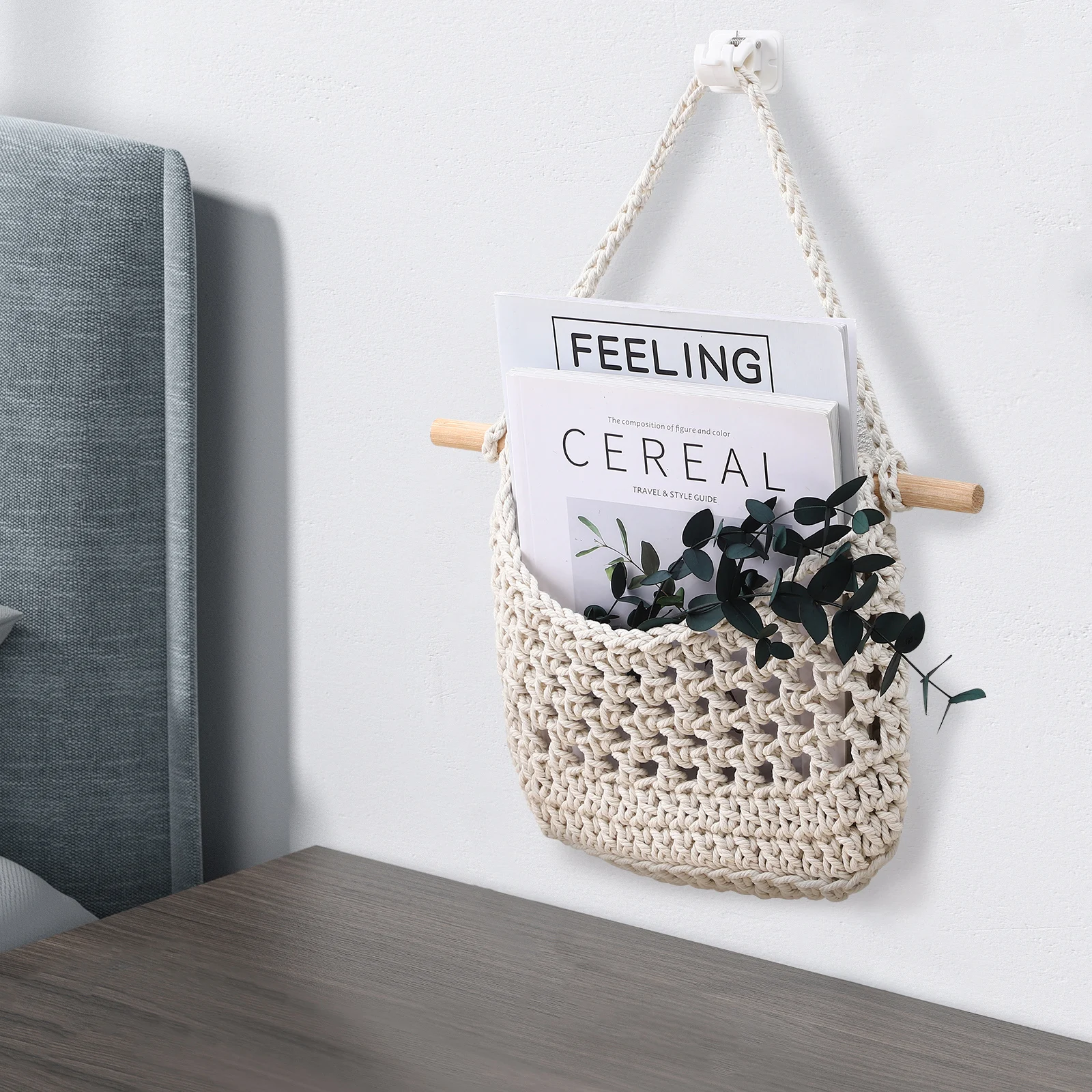 

2pcs White Cotton Rope Fruit Net Bag Wall Hanging Basket for Vegetable Storage Home Kitchen Decor Bohemian Macrame